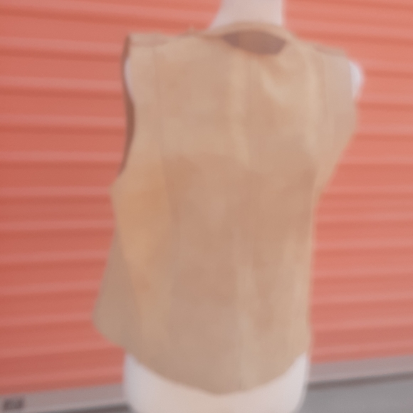 Coachella Hippie Vtg Tan Suede Vest Gold hoops Boho Unisex - Picture 3 of 15